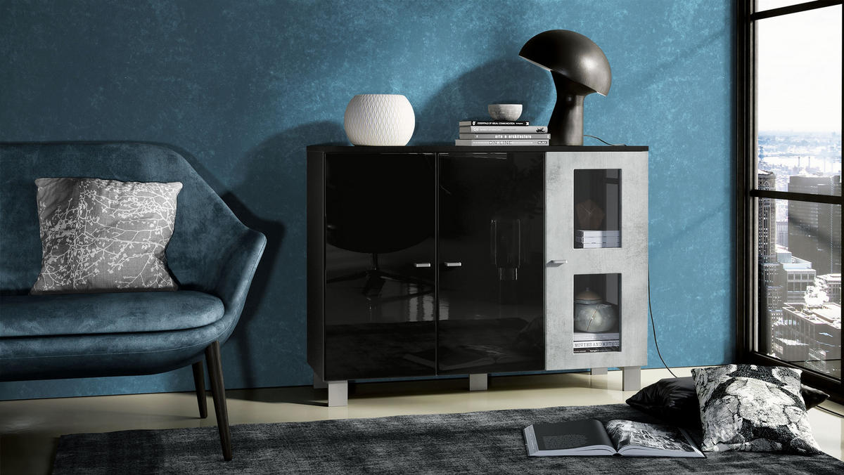 SIDEBOARD Denjo Tür in Beton Oxid Optik - Hellgrau, Holzwerkstoff (107/81/35cm) - Vladon