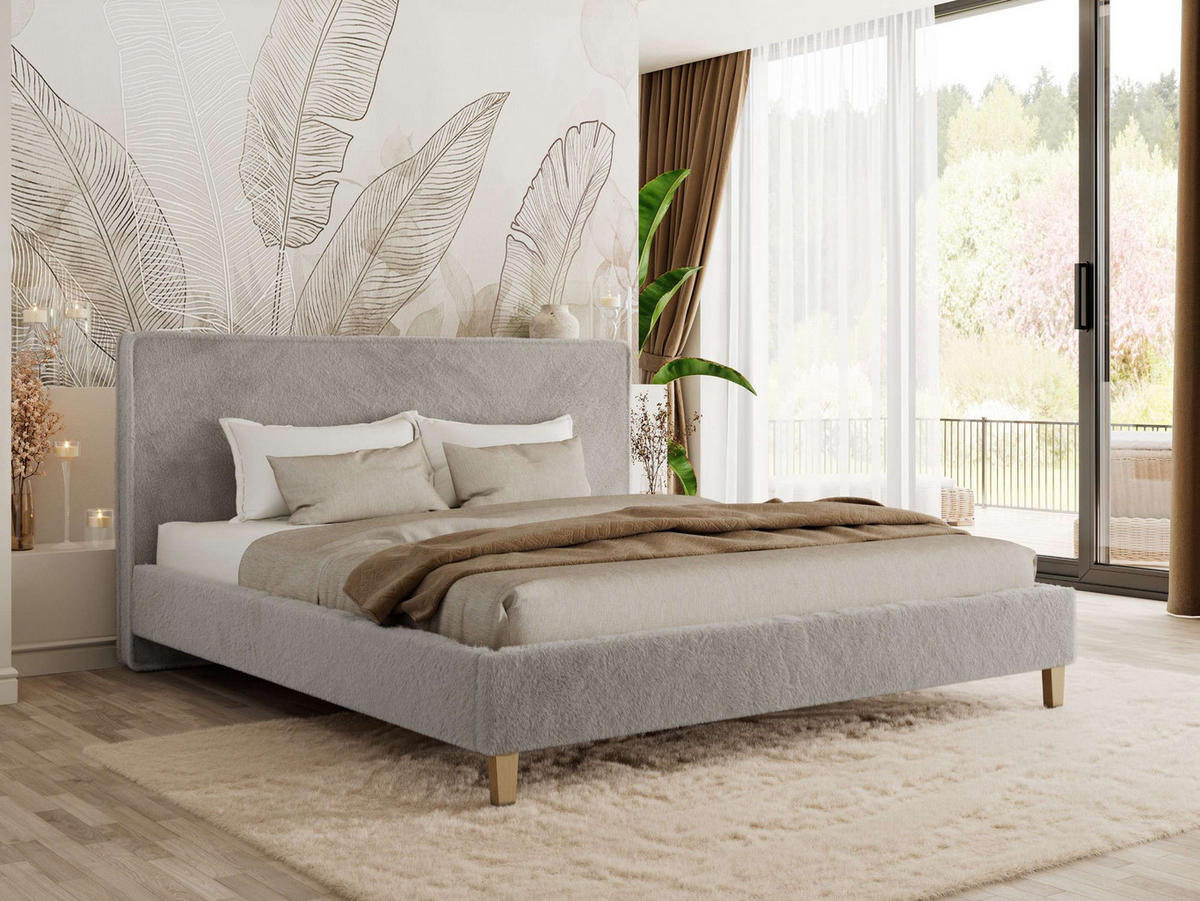 ČALÚNENÁ POSTEĽ LUMARO CLASSIC 140/200 - Svetlosivá Plyš - Matrac Multipocket - svetlosivá/jadrový buk, drevo/textil (140/200cm) - MKS