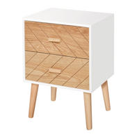 NACHTTISCH Weiß und Natur MDF und Holz mit 2 Schubladen 1er-Set - Weiß, Holz (40/55.5/30cm) - PANGIVO