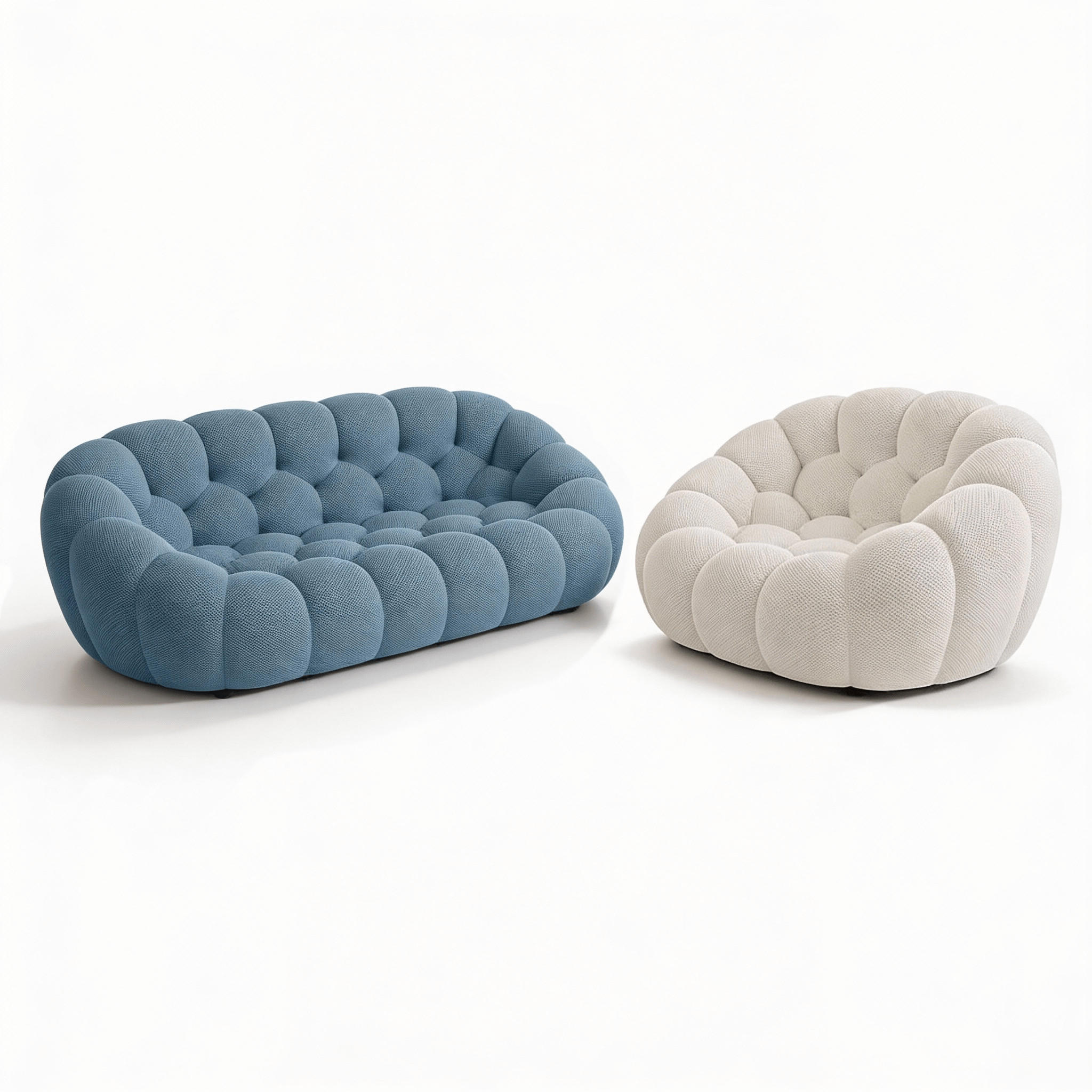 SITZGARNITUR Cocoon Sofa und Sessel Blau und Weiß - Blau/Weiß, Textil (190/75/113cm) - COCO Living