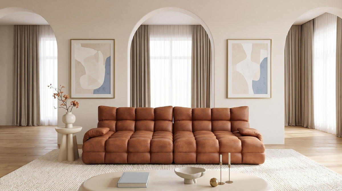 BIG SOFA AMIA Braun Lederfaserstoff - Dunkelbraun/Schwarz, Leder/Kunststoff (290/86/178cm) - KAWOLA