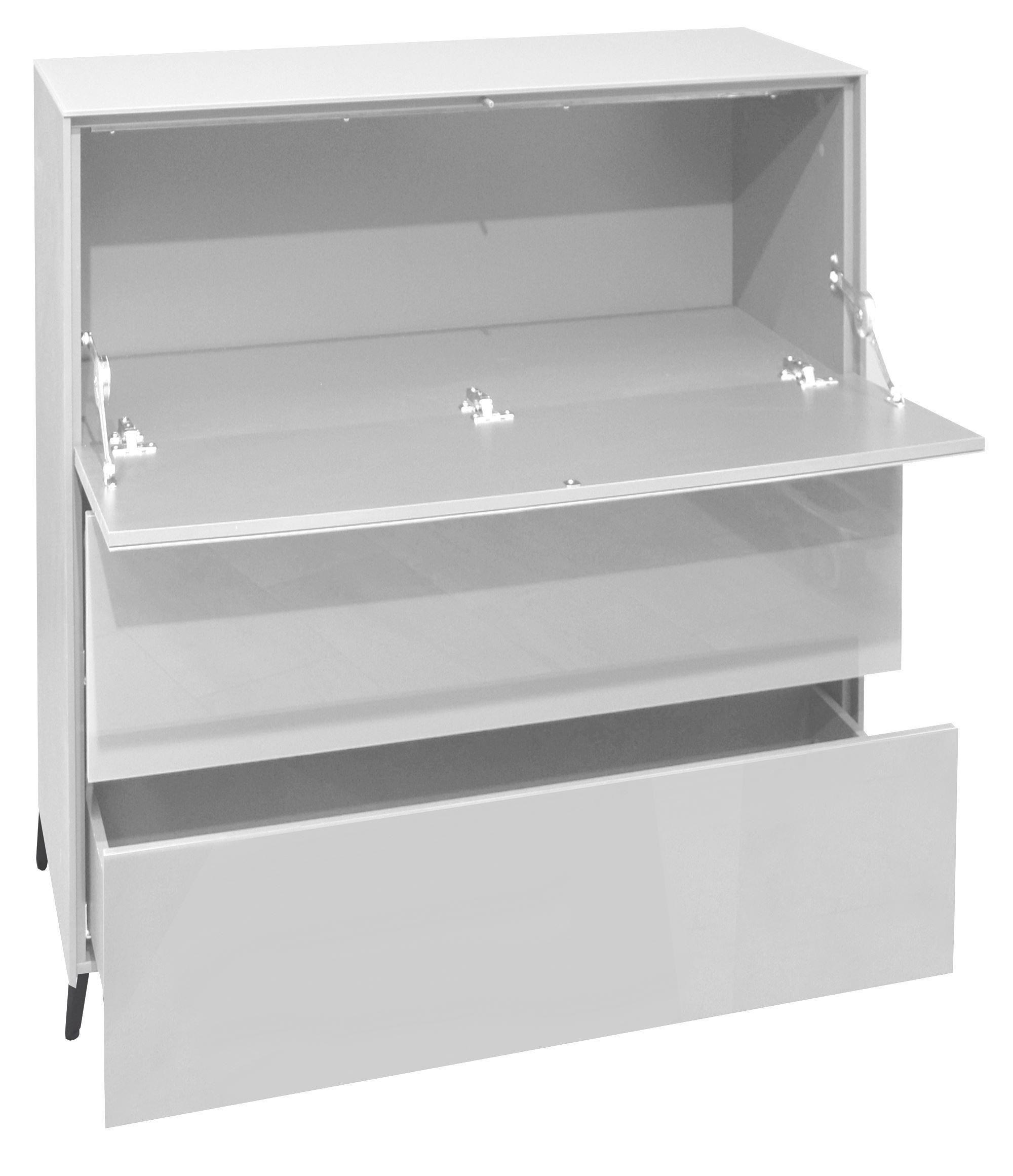 KOMMODE Elfi 82x42x104 Hochglanz Kreidegrau/Glas Kreidegrau - Hellgrau, Holzwerkstoff (82/104/42cm) - 58aufmkessel