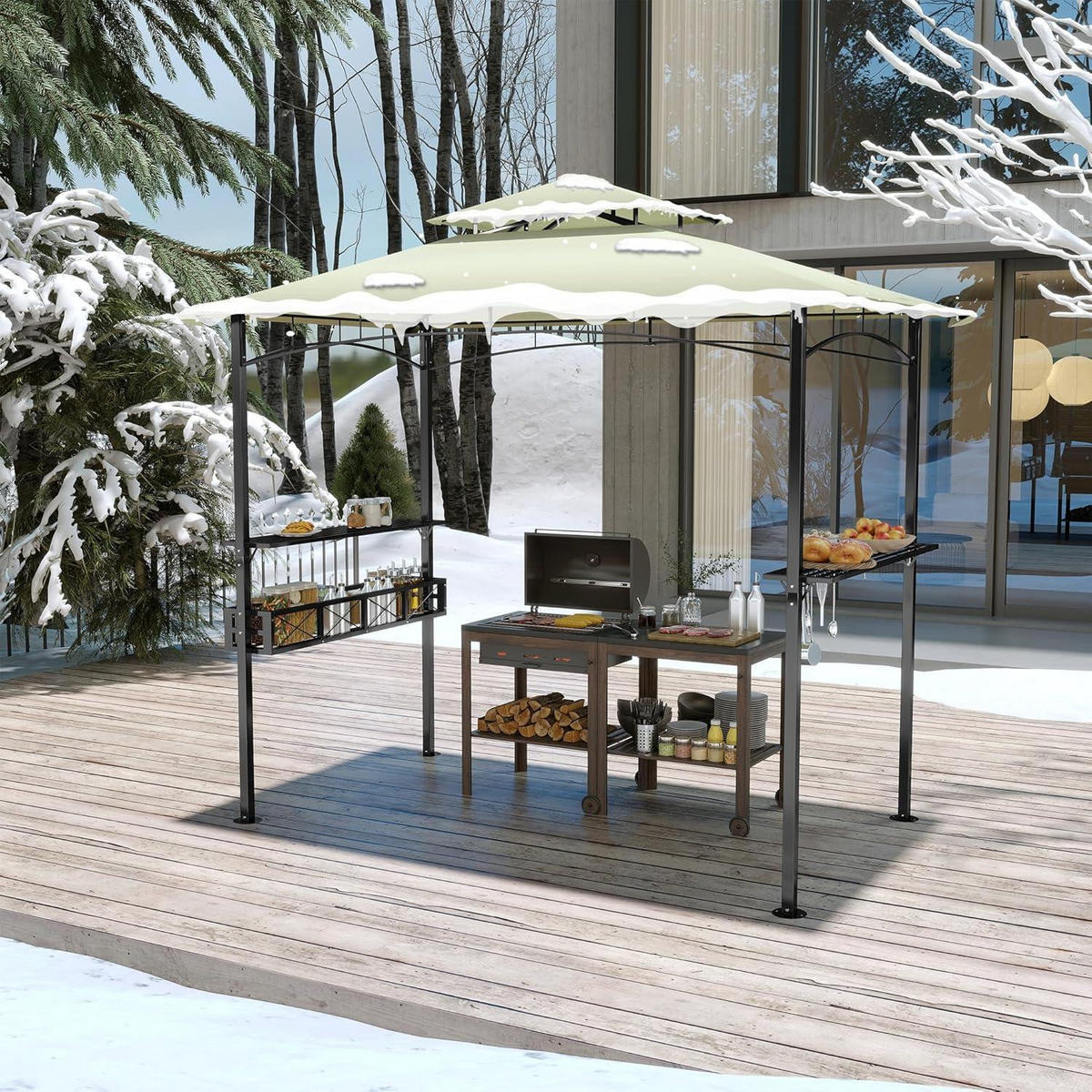 GARTENPAVILLON mit Doppeldach 245 x 153 x 250 cm Beige - Beige, Textil (153/250/245cm)