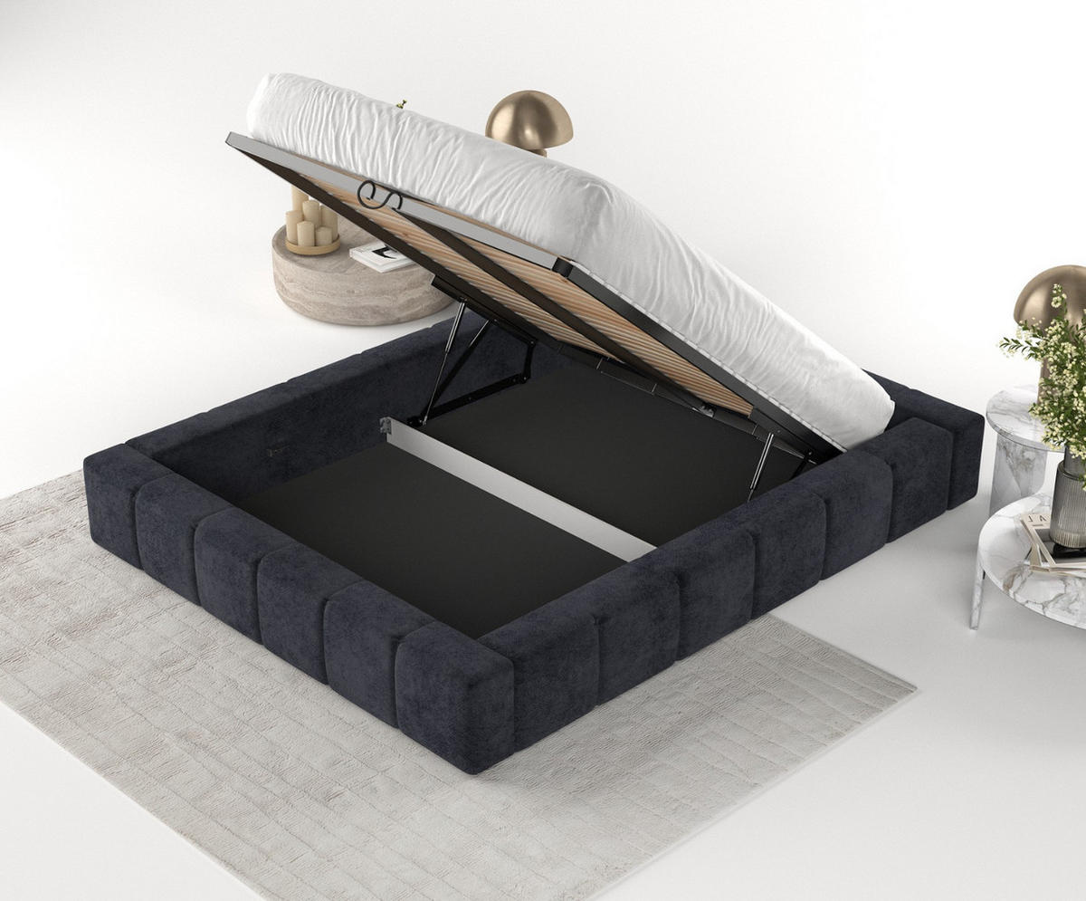 POLSTERBETT Kea mit Stauraum 160/200 cm Schwarz im Terra NW Stoff - Schwarz/Naturfarben, Holz/Holzwerkstoff (160/200cm) - AltaBeds