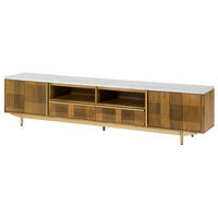 TV-BOARD Mango 220x40x50 hellbraun geölt / Marmor weiß MIAMI #106 - Braun, Holz (40/50/220cm) - Massivmoebel24