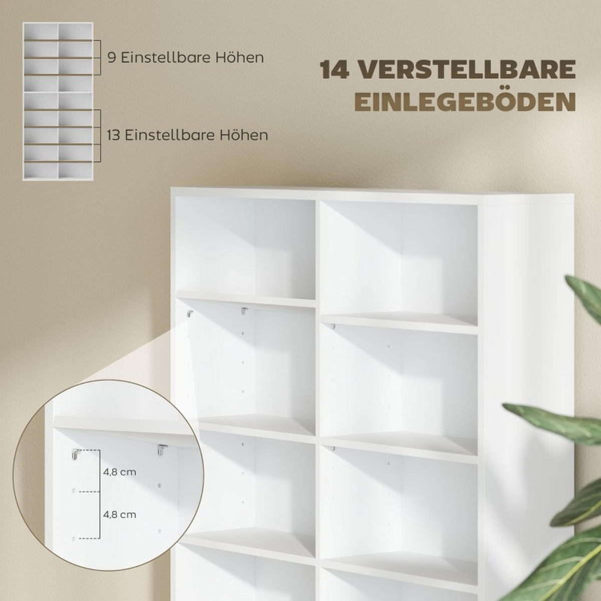 CD-REGAL mit 14 verstellbaren Böden 78,5 x 24 x 175 cm Weiß - Weiß, Holzwerkstoff (24/175/78.5cm) - Beauniv