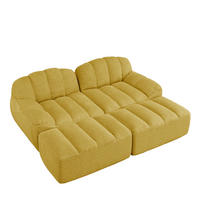 2-SITZER SOFA Granulierter Fleece Gelb mit 2 Ottomans - Gelb, Textil (210/79/165cm) - WISHDOR