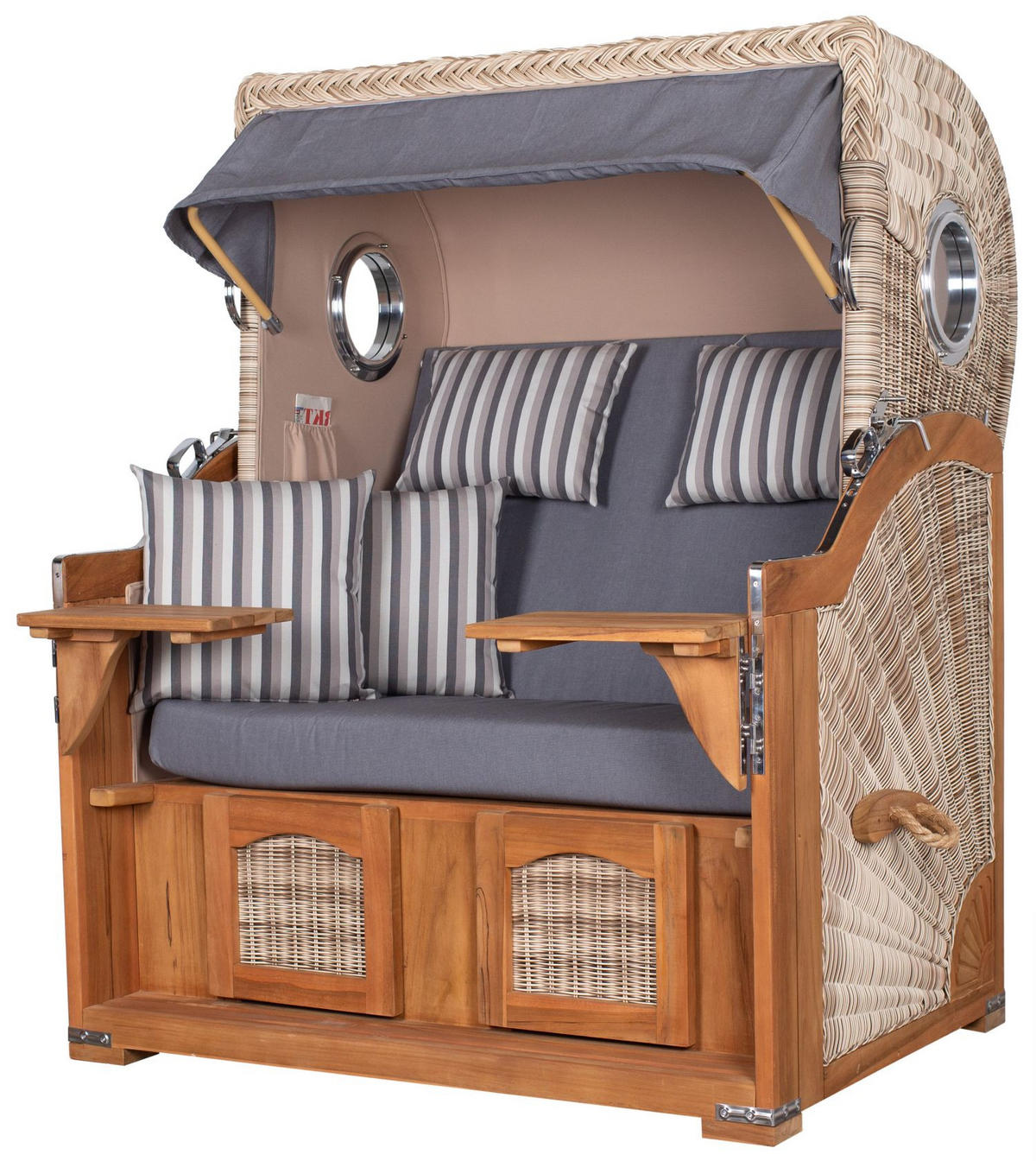 STRANDKORB Komplettset: Ammersee Teak Bullauge - PE shell - Modell 544 - Grau, Holz/Kunststoff (125/165/80cm) - bene living