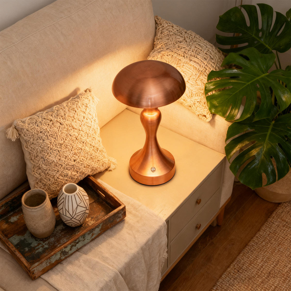 LED stolní lampa, přepěťová ochrana 15,5/15,5/22 cm - bronzová, kov (15.5/15.5/22cm) - Nettlife