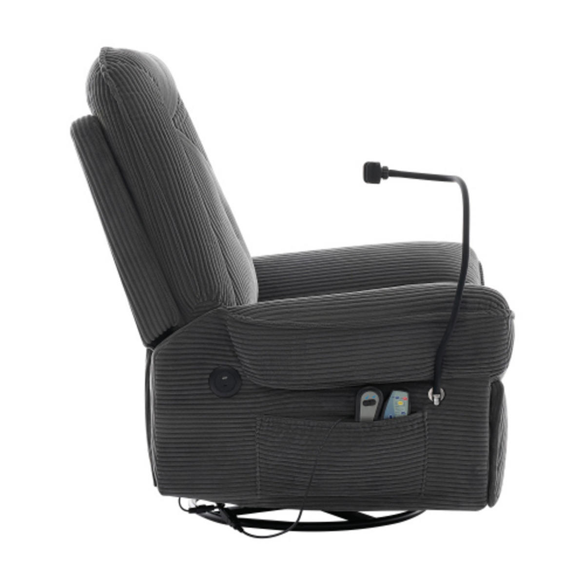 MASSAGESESSEL Relaxsessel 92x91x104 mit Dreh- und Schaukelfunktion und Heizvibration, USB Anschluss, grau - Grau, Textil (91/104/92cm) - Luhomfu