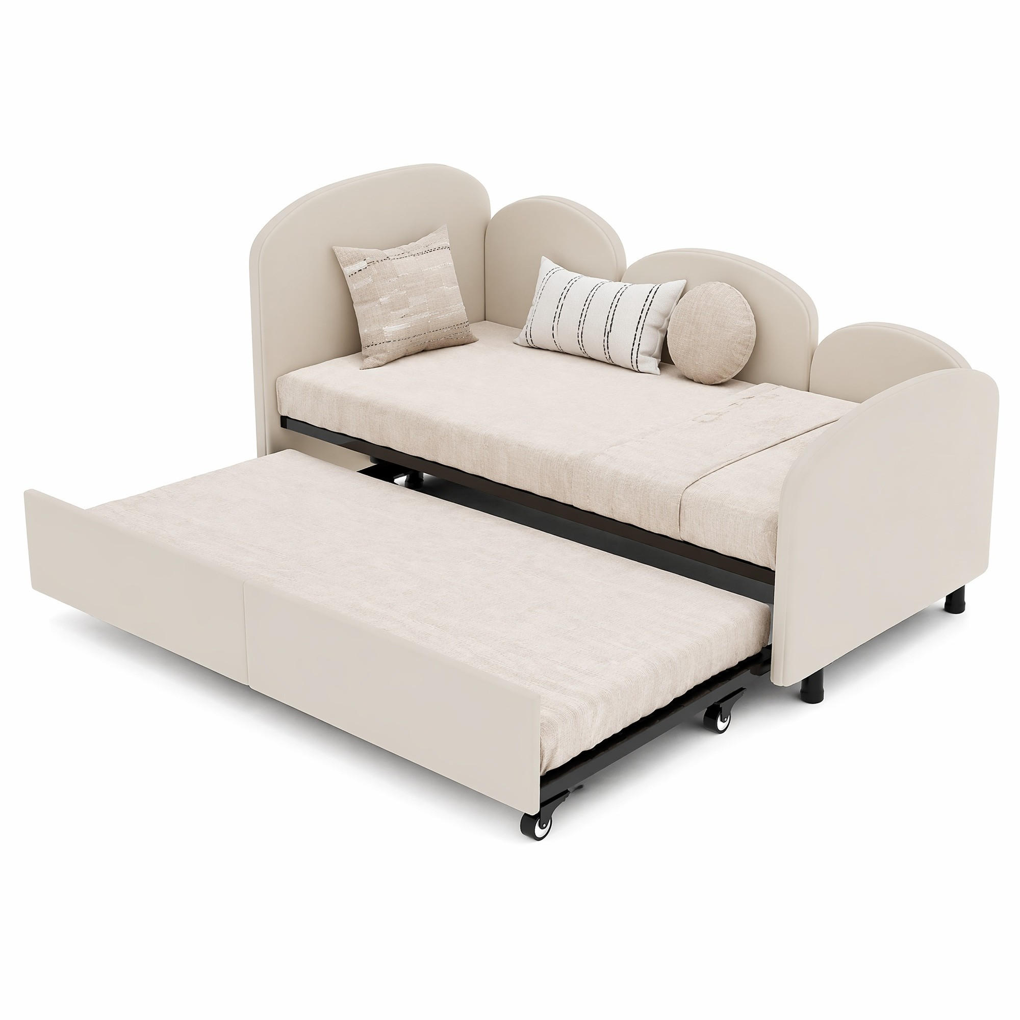 POLSTERBETT 90/200 mit Schublade und Samtbezug in Rosa - Beige, Holzwerkstoff/Textil (90/200cm) - EVRYAE