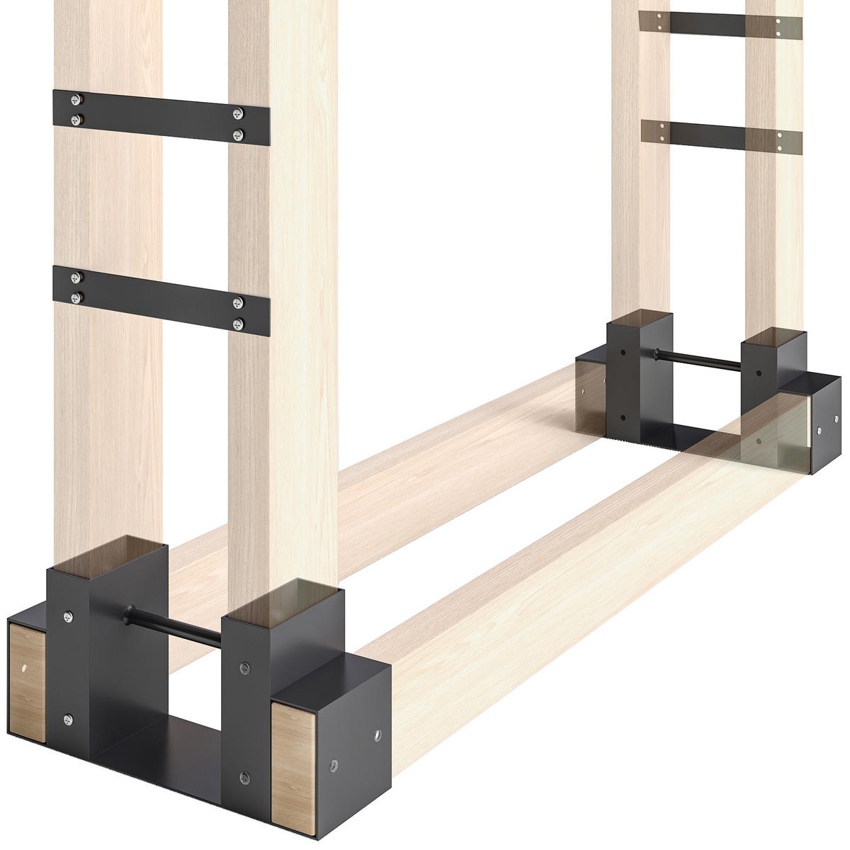 2ER Set Kaminholzregal für innen mit verstellbar Länge Metall Schwarz - Schwarz, Metall (10/15.5/33.5cm) - Outsunny