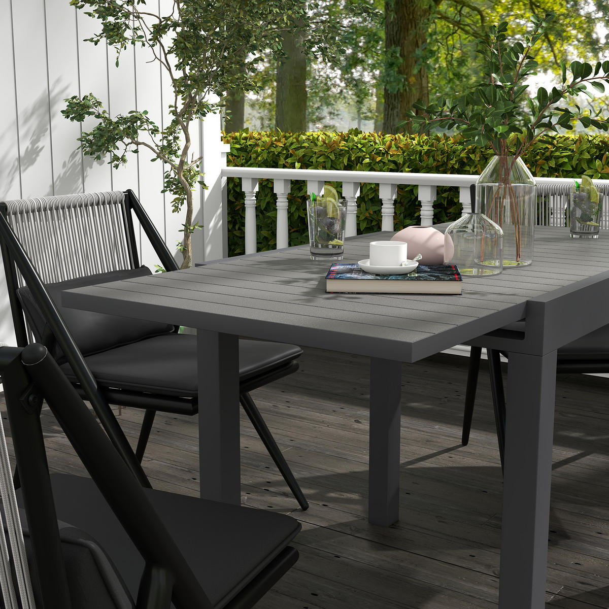 GARTENTISCH aus Aluminium 81/162x80x75 cm Grau ausziehbar mit Lattenoptik und verstellbaren Fußstützen - Grau, Metall (162/80/75cm) - Modfu