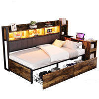 BETT 90/200 cm aus Metall mit Schreibtisch, Stauraum und Steckdosen, farbe - Naturfarben, Metall (90/200cm) - Redom