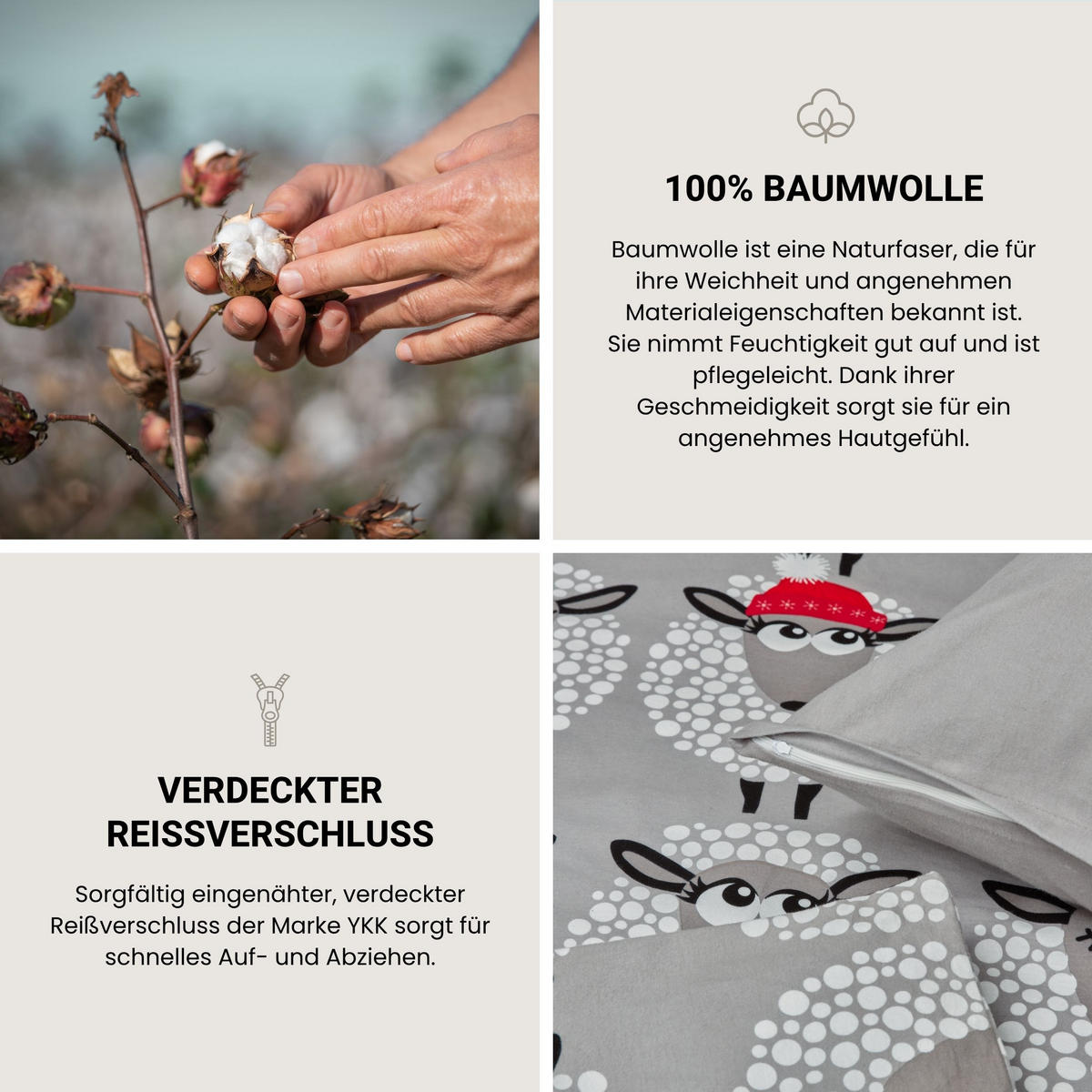 BETTWÄSCHESET Sippa - Feinbiber - 2-teilig - 135 x 200 cm - Grau - Grau, Textil (135/200cm) - SCHIESSER