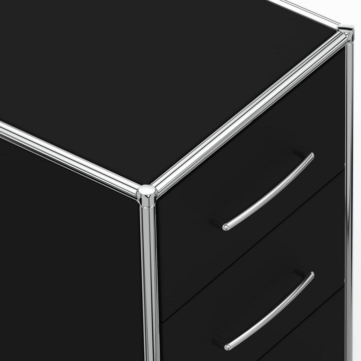 BÜRO-STANDCONTAINER Holz, 40cm - 3 Schubladen, Schwarz - Chromfarben/Silberfarben, Holzwerkstoff/Metall (40/61.1/39.7cm) - Versee