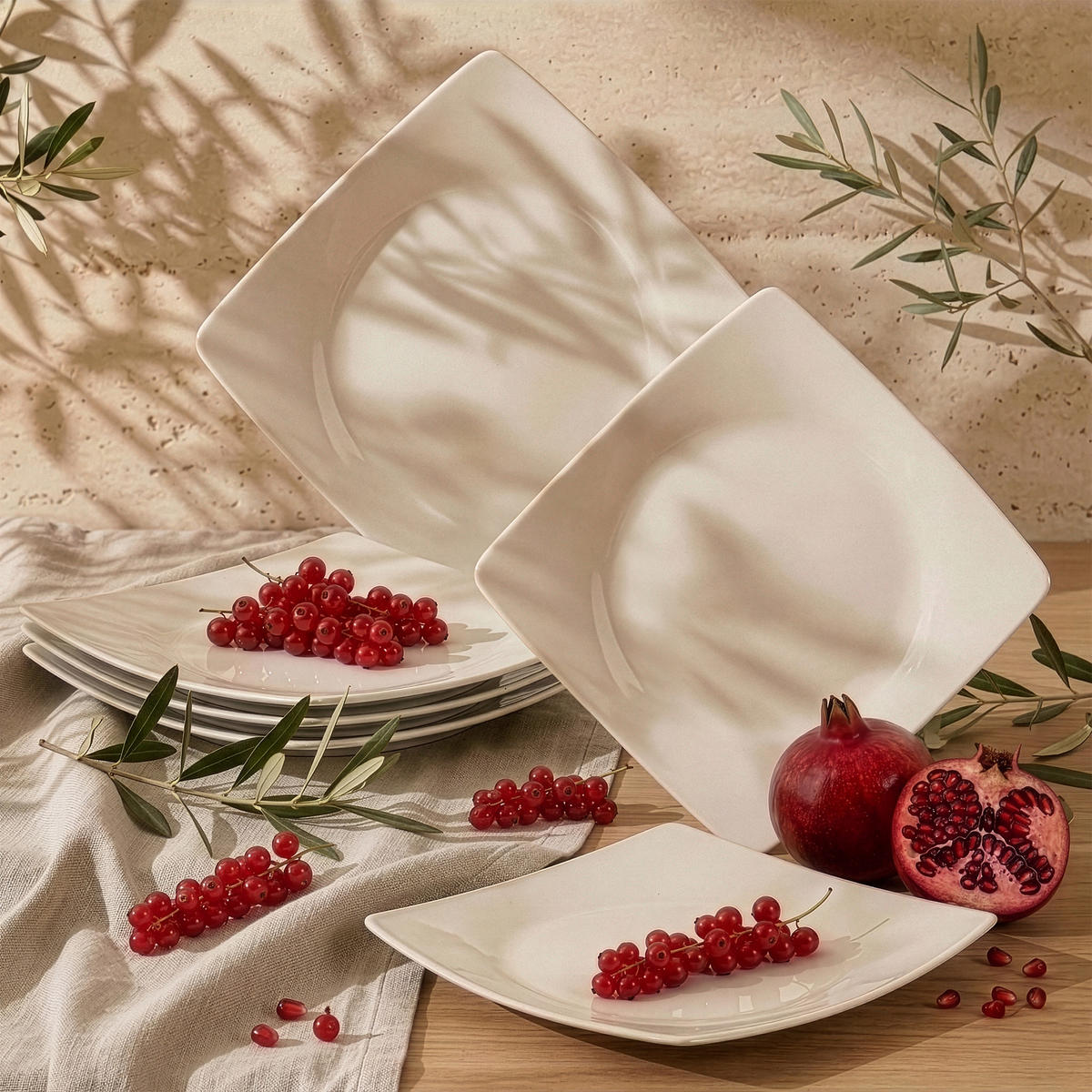 TELLERSET EPIRI Speiseteller 6 Personen 6-tlg - Beige, Keramik (25cm) - KONSIMO®