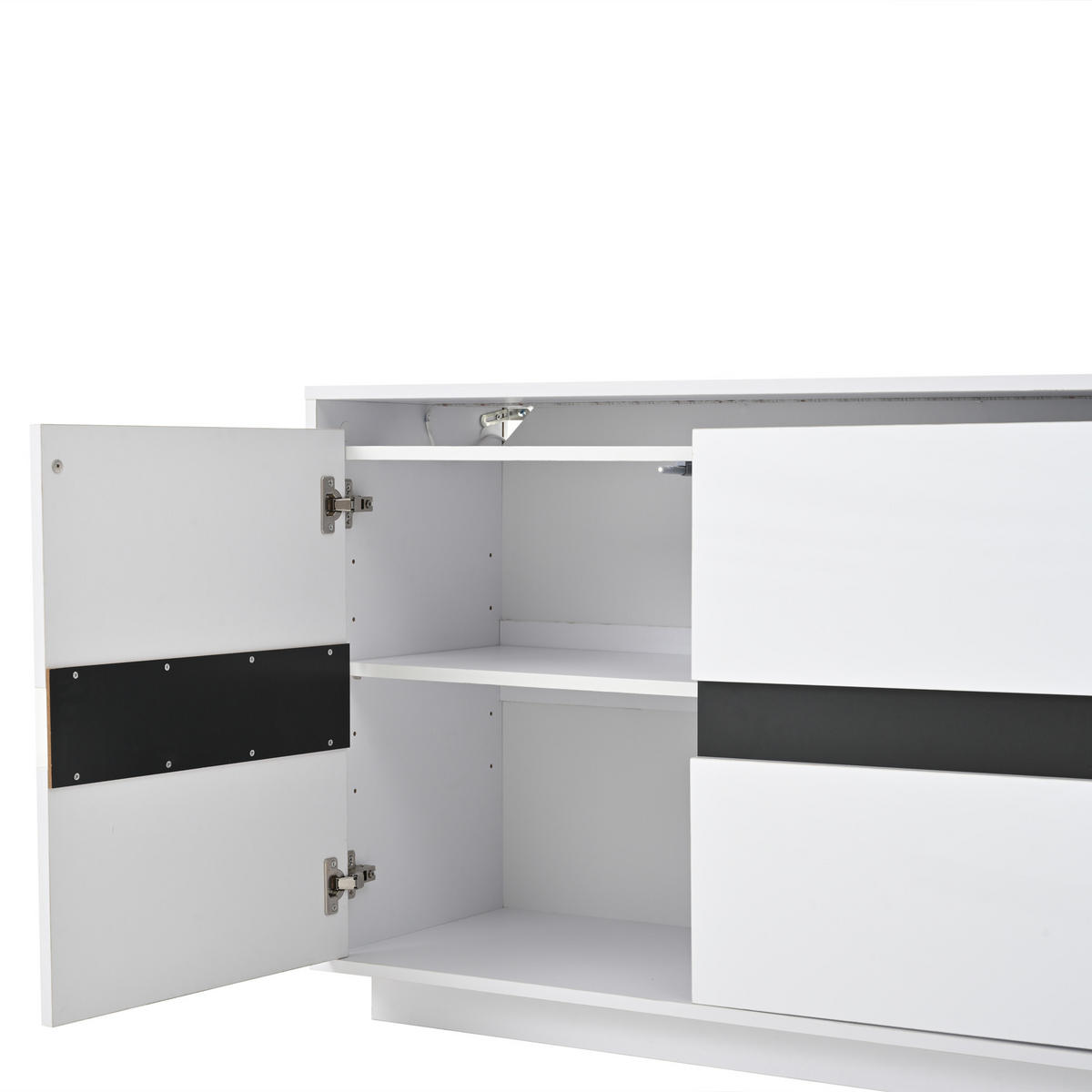SIDEBOARD aus Spanplatte 140x40x70 cm Weiß/Schwarz mit LED-Beleuchtung, 3 Türen und verstellbaren Einlegeböden - Weiß, Holzwerkstoff (140/70/40cm) - Modfu