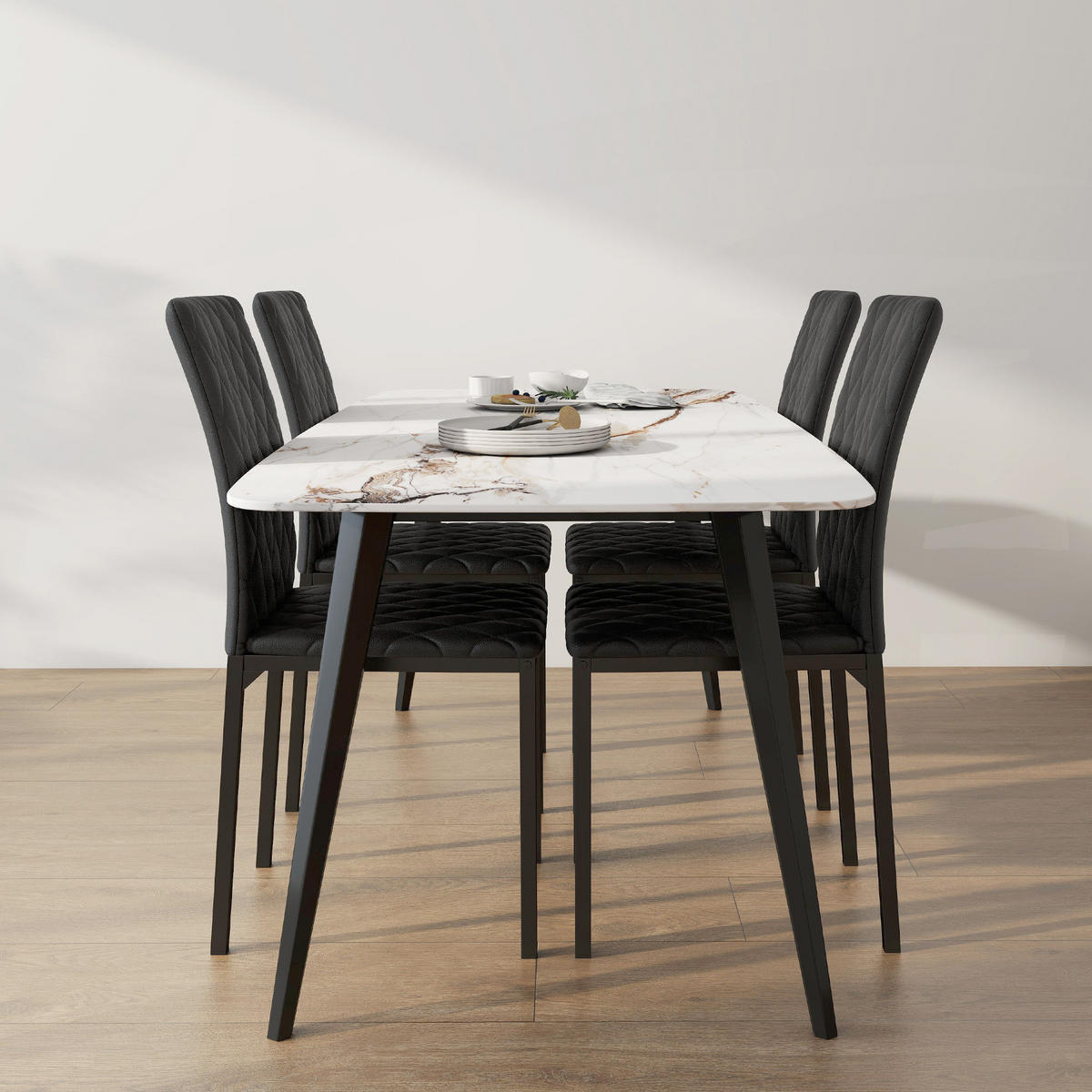 ESSZIMMERSTÜHLE 4er-Set Schwarz 41.0/50.0/91.0 cm - Schwarz, Leder (50/91/41cm)