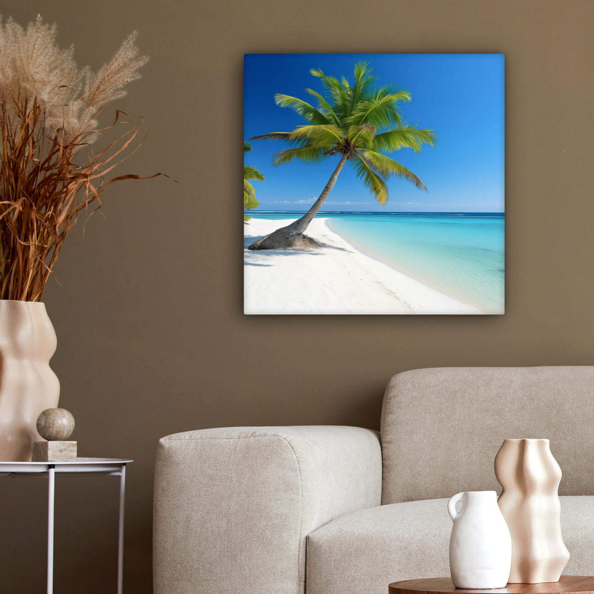 LEINWANDBILD Strand - Palme - Tropisch - Meer 50x50 cm - Grün, Textil (50/50cm) - MuchoWow