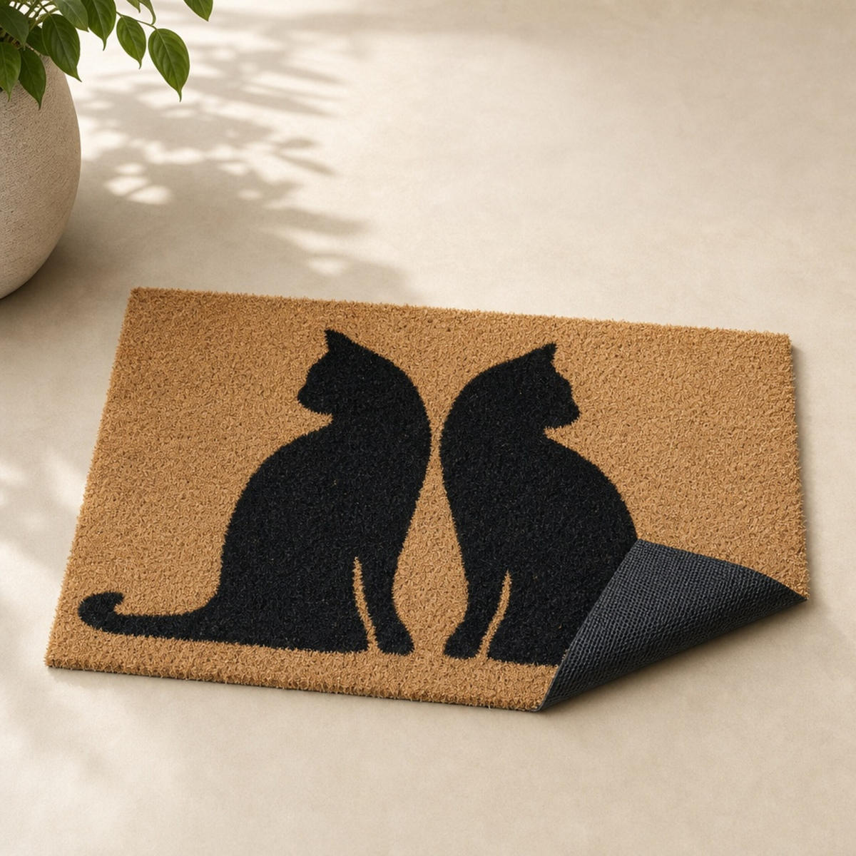 FUSSMATTE Natur Schwarz Katzenmotiv 60x40 cm - Multicolor, Kunststoff/Textil (60/40cm) - Relaxdays