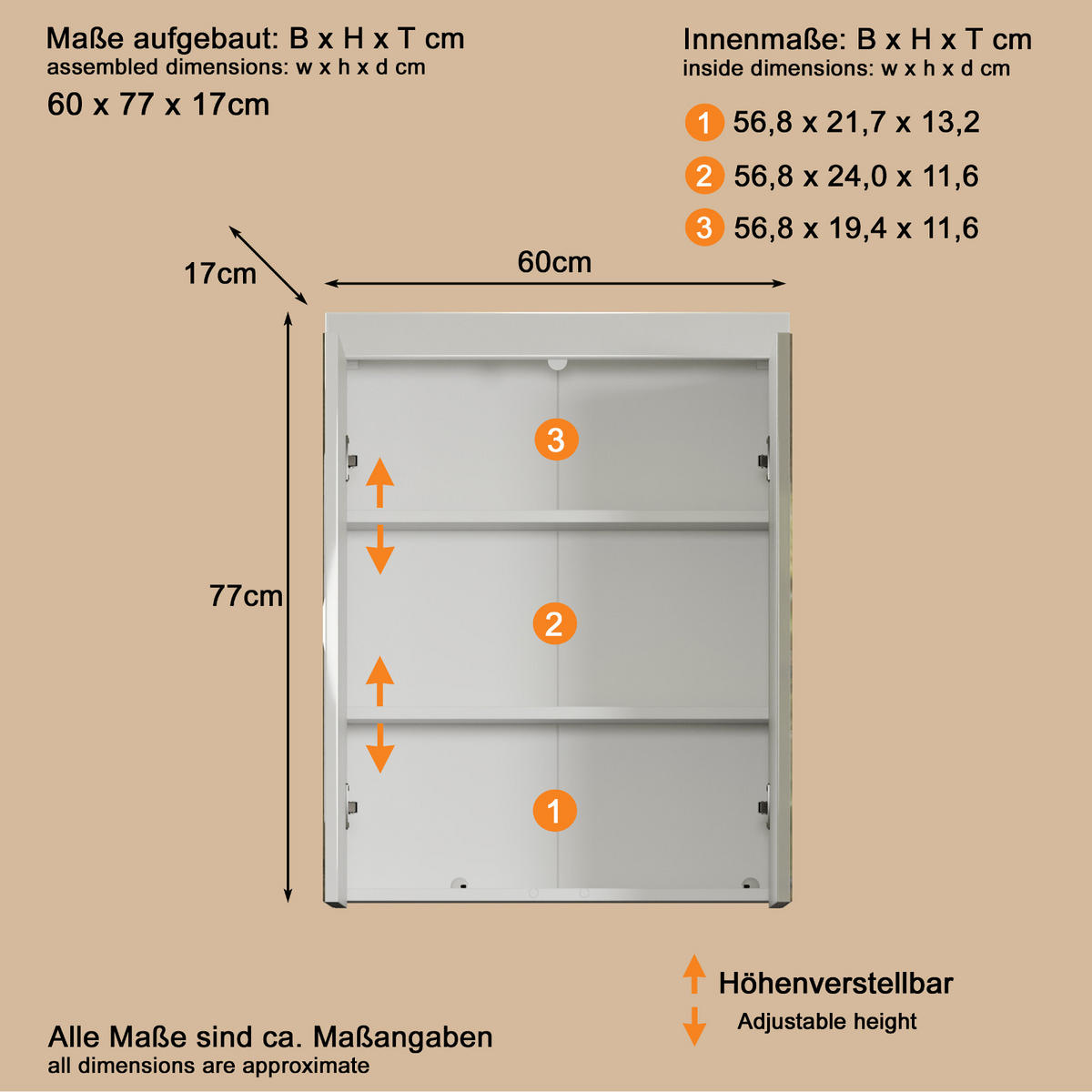 SPIEGELSCHRANK weiß Hochglanz 60 x 77 cm, Badschrank 2-türig - Weiß, Glas/Holzwerkstoff (60/77/17cm) - Top.Furn