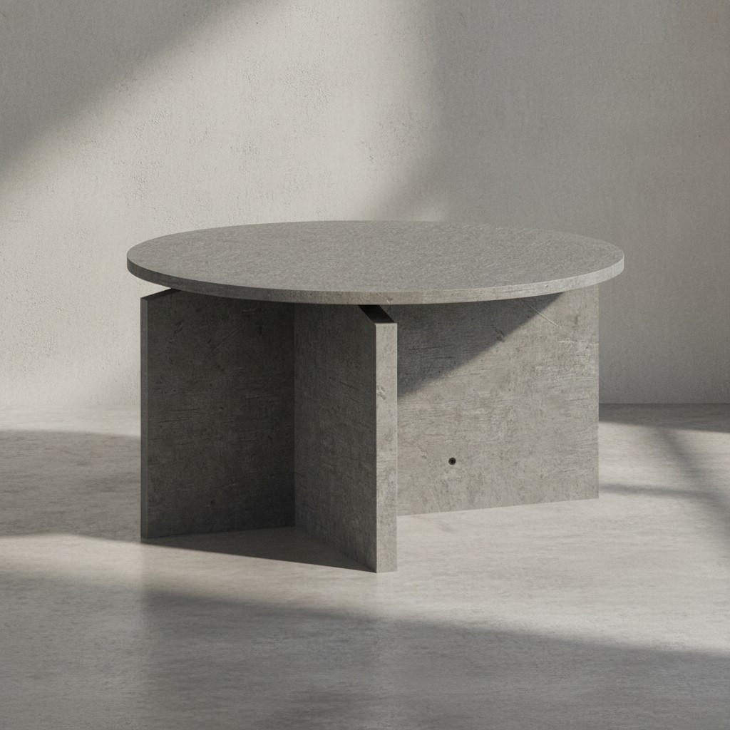 COUCHTISCH rund in Stein-Optik – modernes Design in Großformat, Grau 60x60x33 cm - Grau, Holzwerkstoff (60/60/33cm) - KADIMA DESIGN