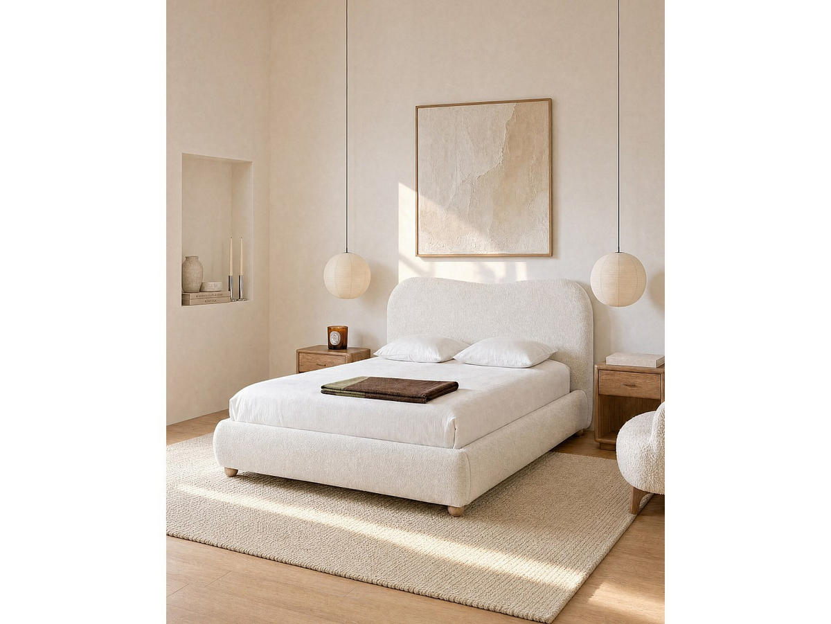 BETT mit Bettkasten - 2 Personen - Stoff - Weiß - - Weiß, Textil (160/200cm) - Vente-Unique