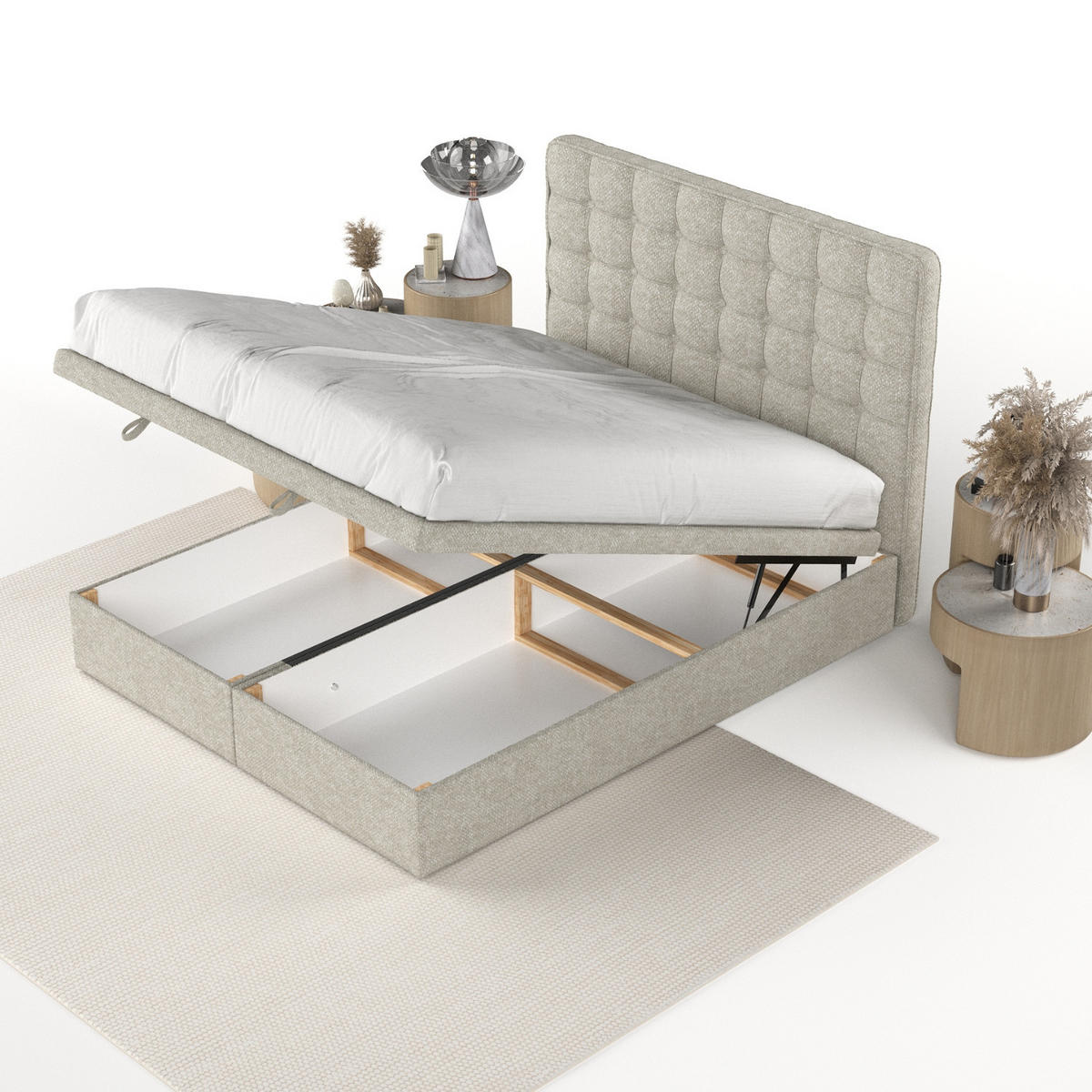 POLSTERBETT Celestia mit Stauraum 200/200 cm Beige im Alta Stoff - Beige/Schwarz, Holz/Holzwerkstoff (200/200cm) - AltaBeds