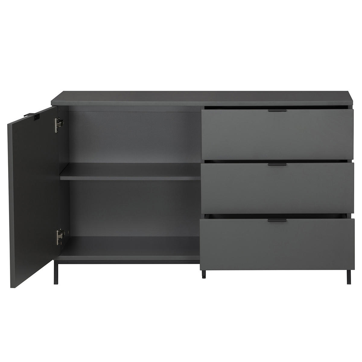KOMMODE - Metall / MDF - 120 cm - Dunkelgrau/Schwarz, Holzwerkstoff/Metall (120/74/40cm) - home24