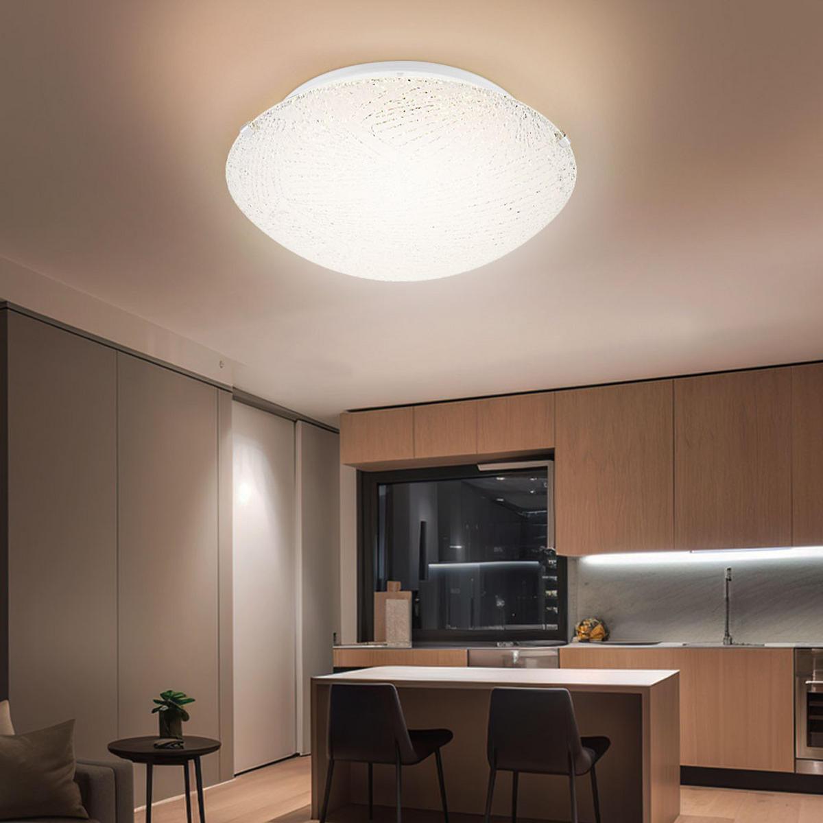 LED DECKENLEUCHTE Metall Weiß Muster Glas - Weiß, Glas (25/25/9.5cm) - Globo Lighting