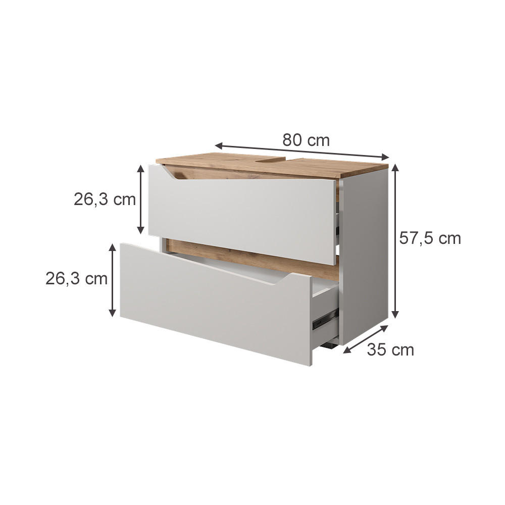 WASCHBECKENUNTERSCHRANK Marelle Weiß/Artisan 80 x 57.5 cm mit 2 Schubladen - Weiß/Eiche Artisan, Holzwerkstoff (80/57.5/35cm) - Vicco