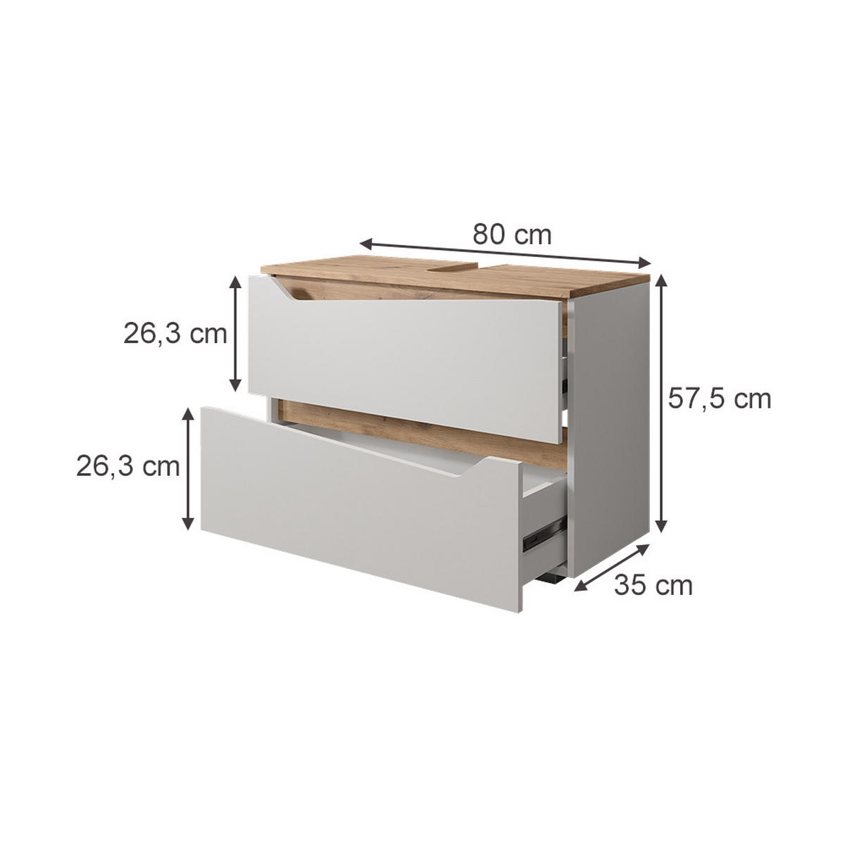 WASCHBECKENUNTERSCHRANK Marelle Weiß/Artisan 80 x 57.5 cm mit 2 Schubladen - Weiß/Eiche Artisan, Holzwerkstoff (80/57.5/35cm) - Vicco
