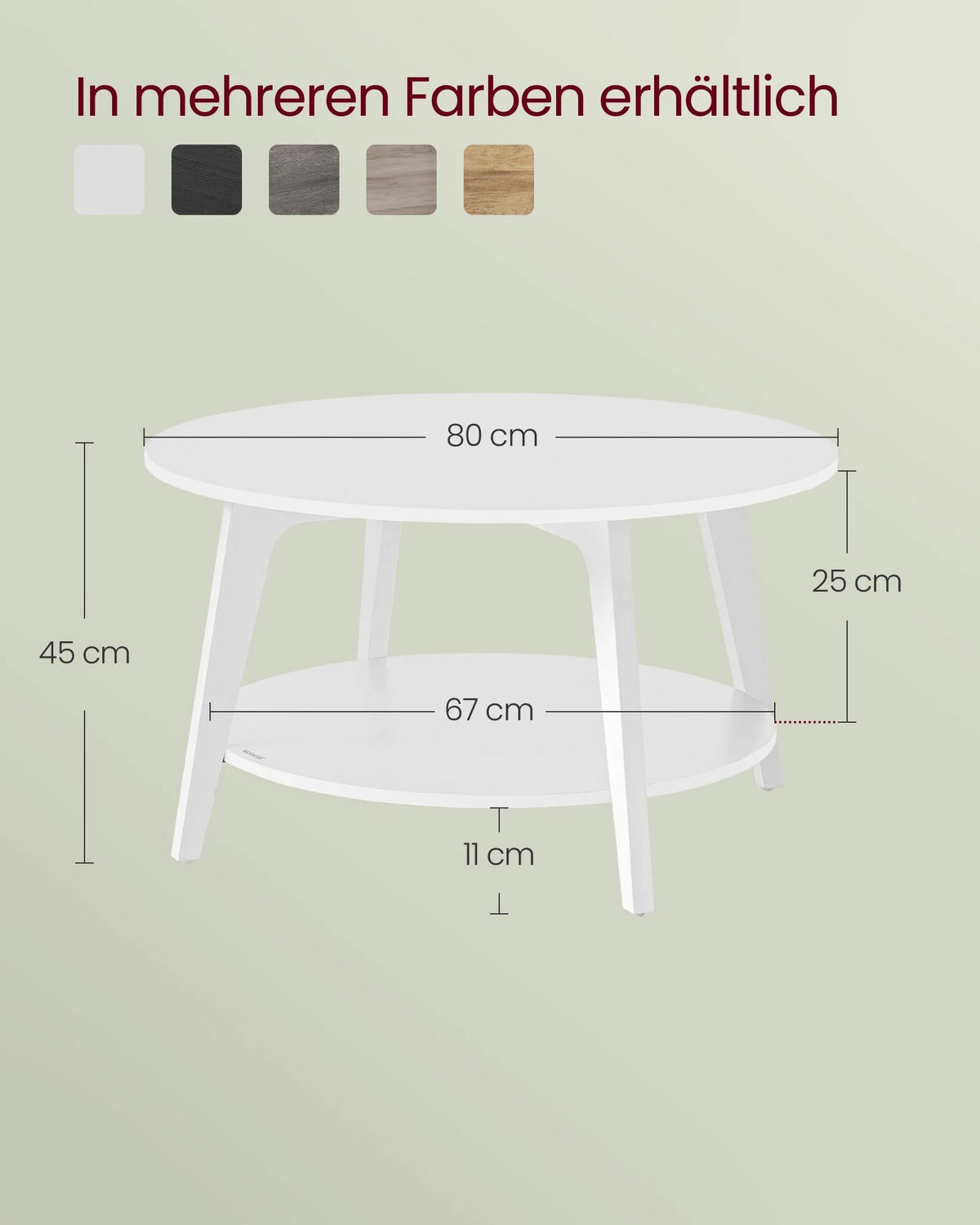 COUCHTISCH, rund, Schneeweiß, 2 Ebenen, 80 cm - Weiß, Holzwerkstoff (80/80/45cm) - Kaket
