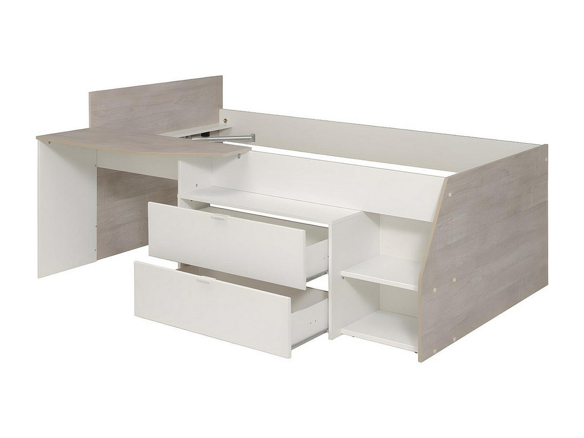 HOCHBETT Milky 1 in Weiß und Grey Loft 90 x 200 cm - Hellgrau/Weiß, Holz (90/200cm) - Parisot Meuble