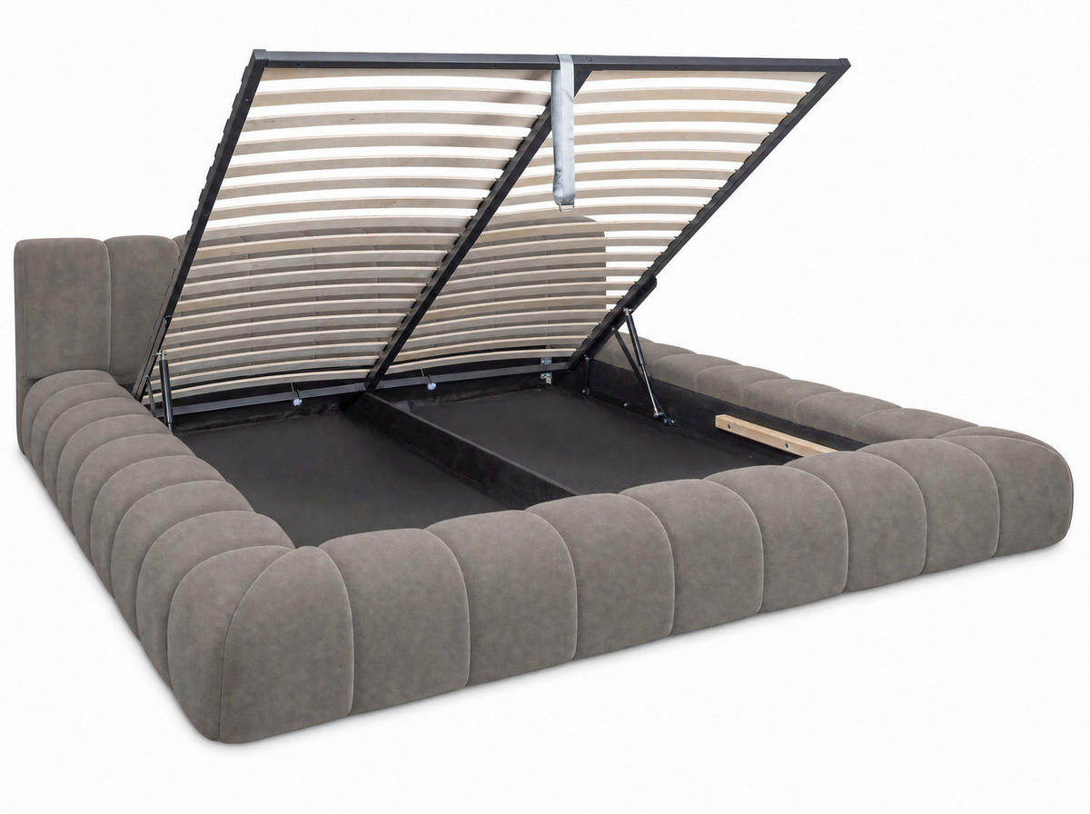POLSTERBETT Adore Taupe 160/200 cm Samt mit Bettkasten - Taupe, Textil/Metall (160/200cm) - wonello