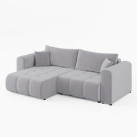 ECKSOFA RIVA Links Creme Velours-Stoff Premium L-Form Couch mit Schlaffunktion & Bettkasten - Creme/Schwarz, Holz (255/160cm) - Barchello