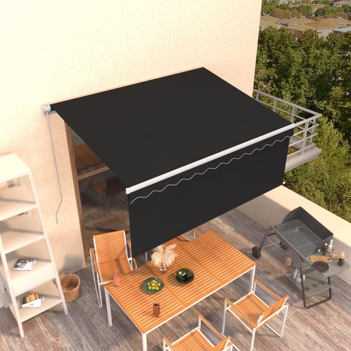 MARKISE Manuell Einziehbar mit Rollo 3x2,5 m Anthrazit - Anthrazit, Metall (300/1/300cm) - furnicato