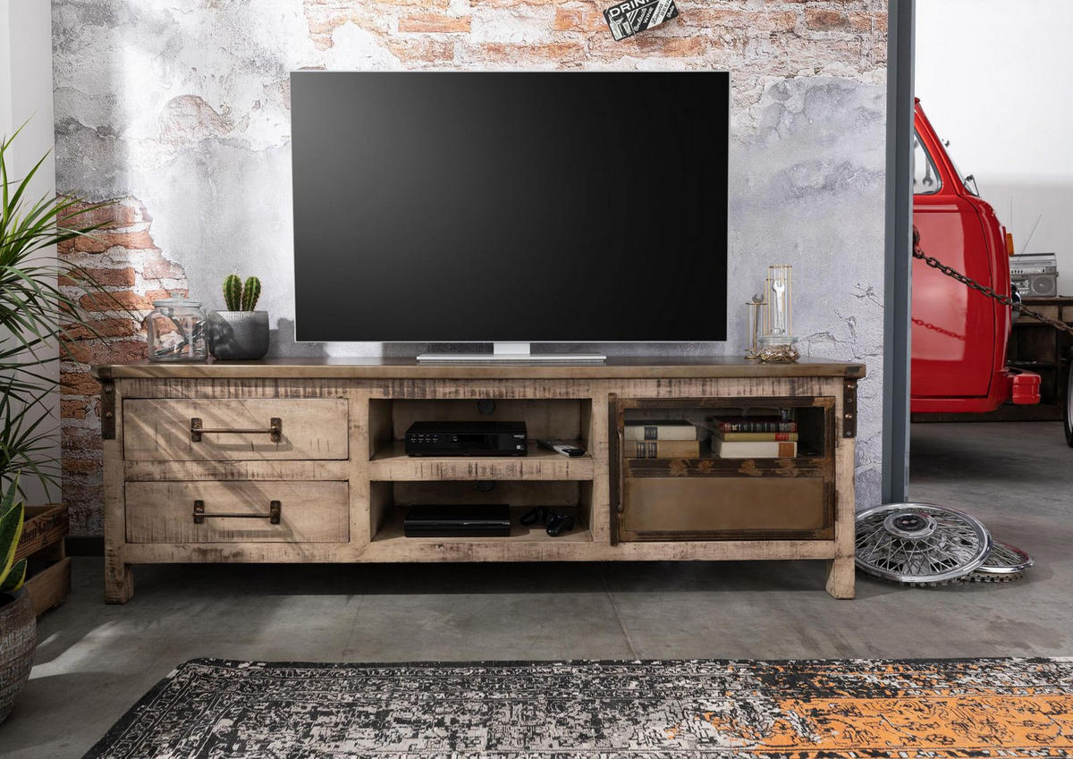 TV-BOARD Mango 190x40x60 braun lackiert HEAVY INDUSTRY #234 - Braun, Holz (190/60/40cm) - Massivmoebel24
