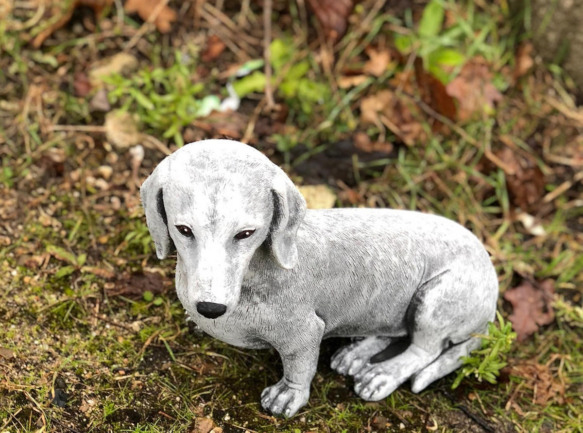 STEINFIGUR Dackel Hund frostfest wetterfest Gartenfigur Steinguss - Grau, Stein (14/20/24cm) - stoneandstyle