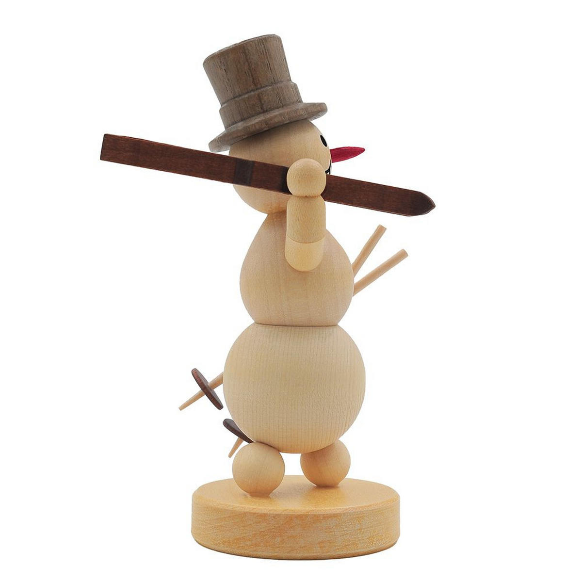 HOLZFIGUR Schneemann Ski auf Schulter auf Sockel 11 cm - Multicolor, Holz (6/13/0.1cm)