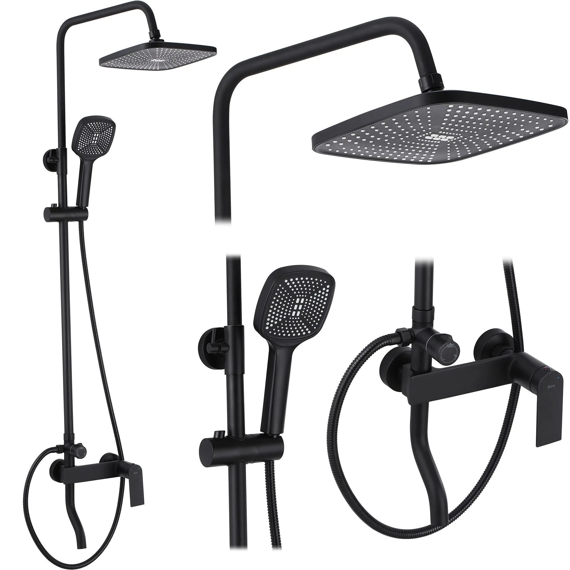 DUSCHGARNITUR Rea Storm Black Matt - Schwarz, Metall (30/144/45cm) - REA