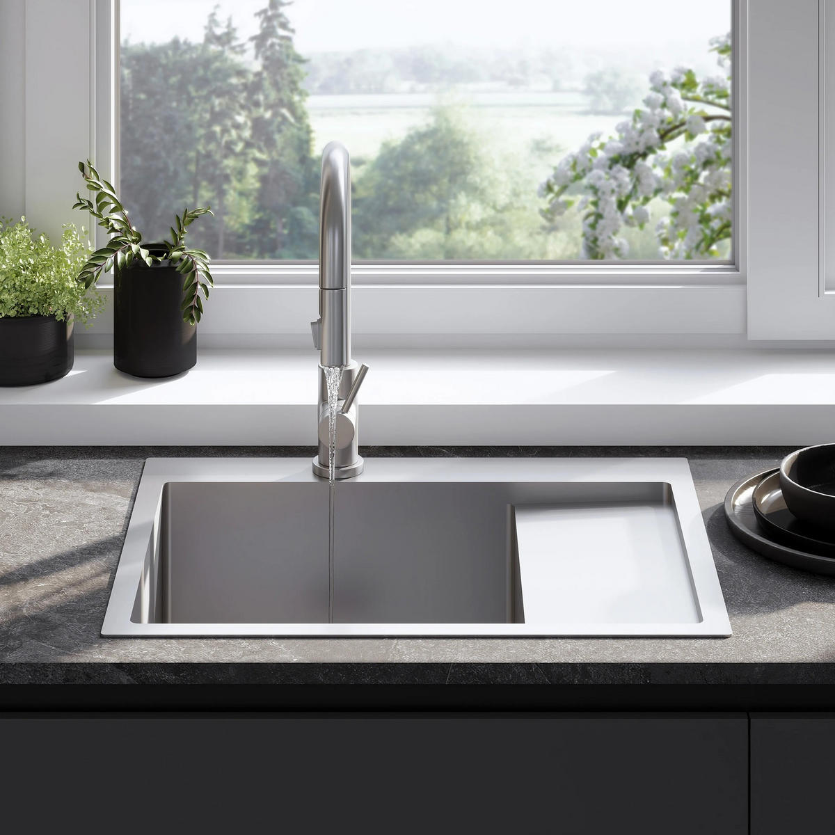 EDELSTAHLSPÜLE Rea Fin Brush Nickel ohne Küchenarmatur - Nickelfarben, Metall (48/19/62cm) - REA