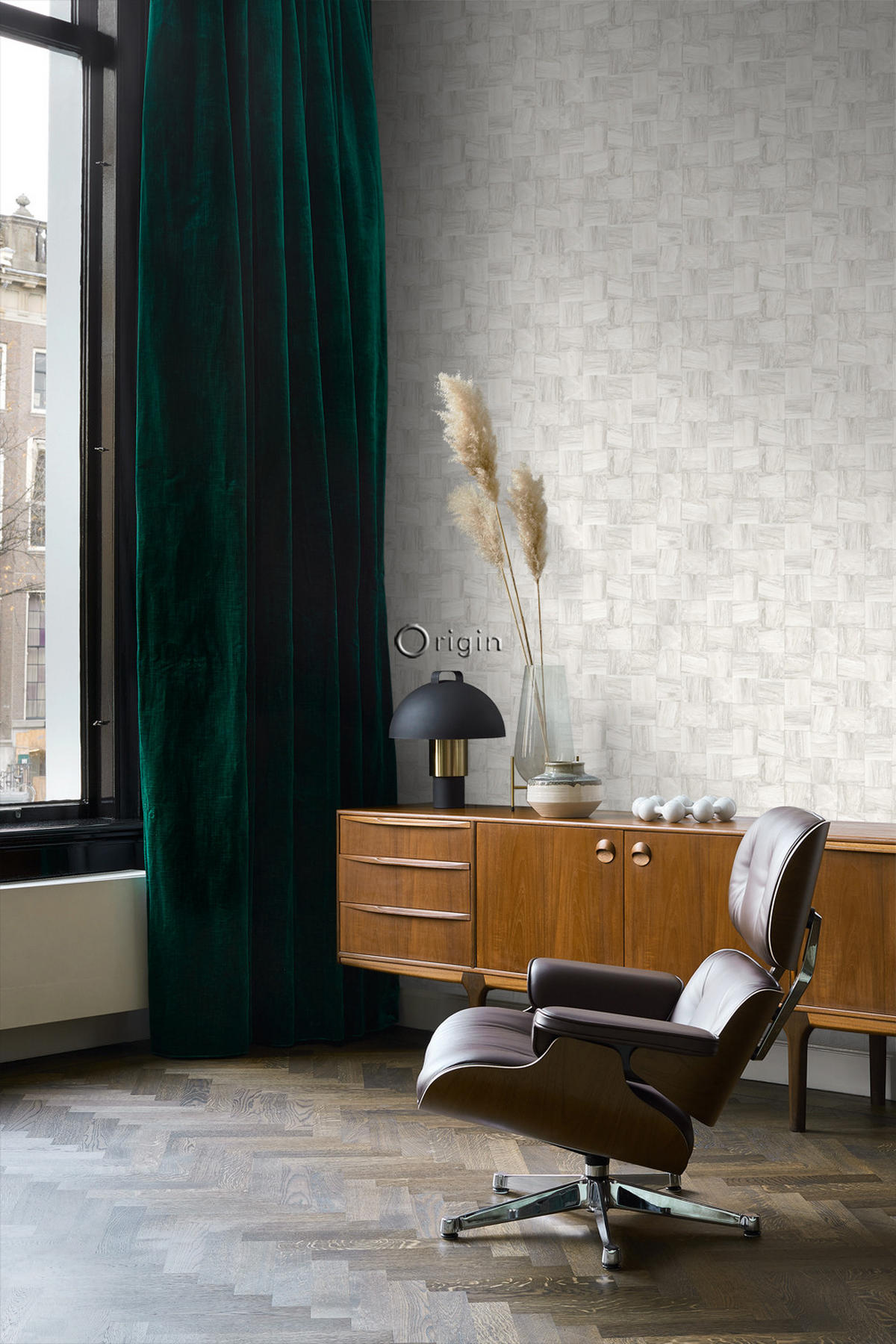 TAPETE quadratische Holzstücke 53 cm x 10.05 m - Weiß, Papier (53/1000cm) - Origin Wallcoverings