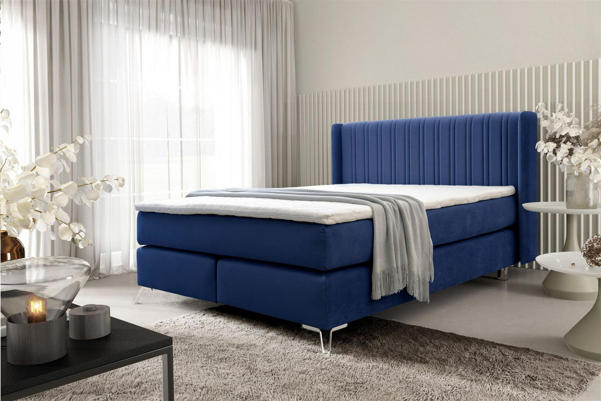 BOXSPRINGBETT Agnus - Blau, Holzwerkstoff/Textil (120/200cm) - Fun Möbel