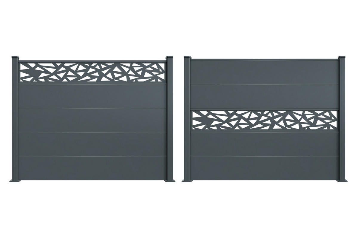 ALUMINIUMZAUN mit breiten Latten 4m H.150cm anthrazitgrau – geometrisches Muster von ALPIS RUIVO - Grau, Metall (400/150cm) - Sicaan