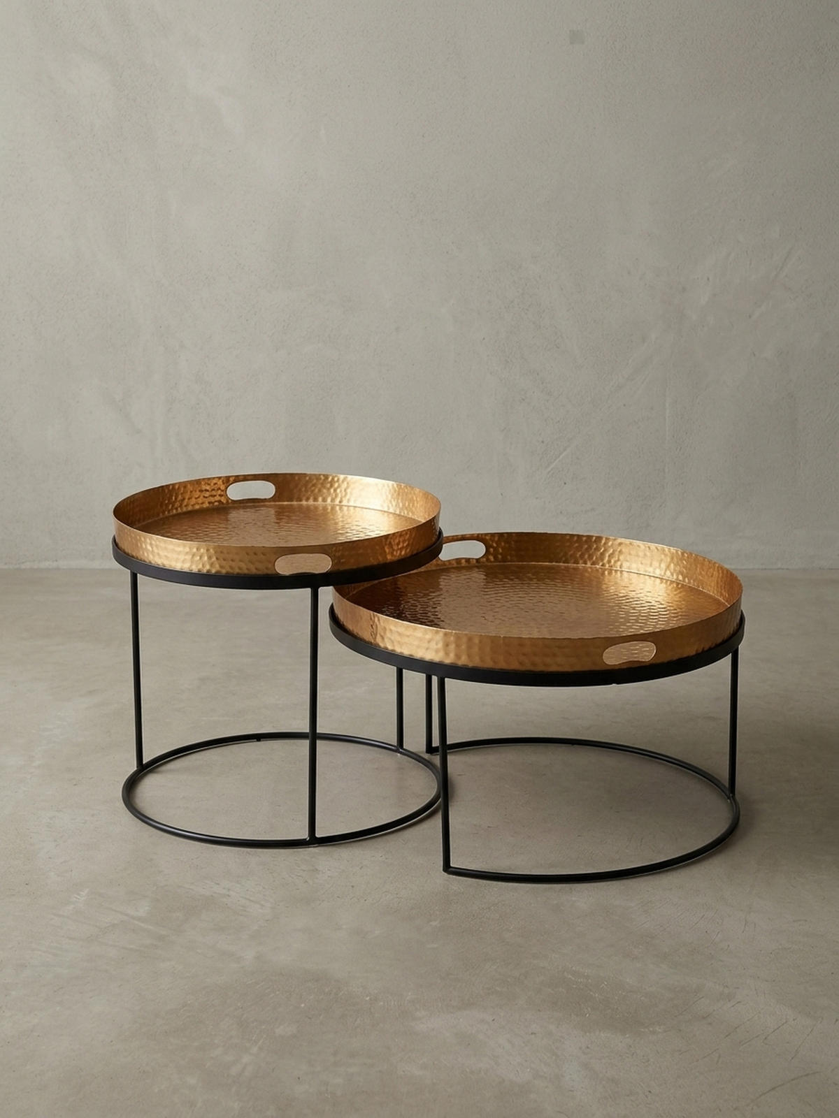 COUCHTISCH 2er Set Aluminium Hammerschlag Handgefertigt, Gold 56x56x33 cm - Goldfarben/Schwarz, Metall (56/56/33cm) - KADIMA DESIGN