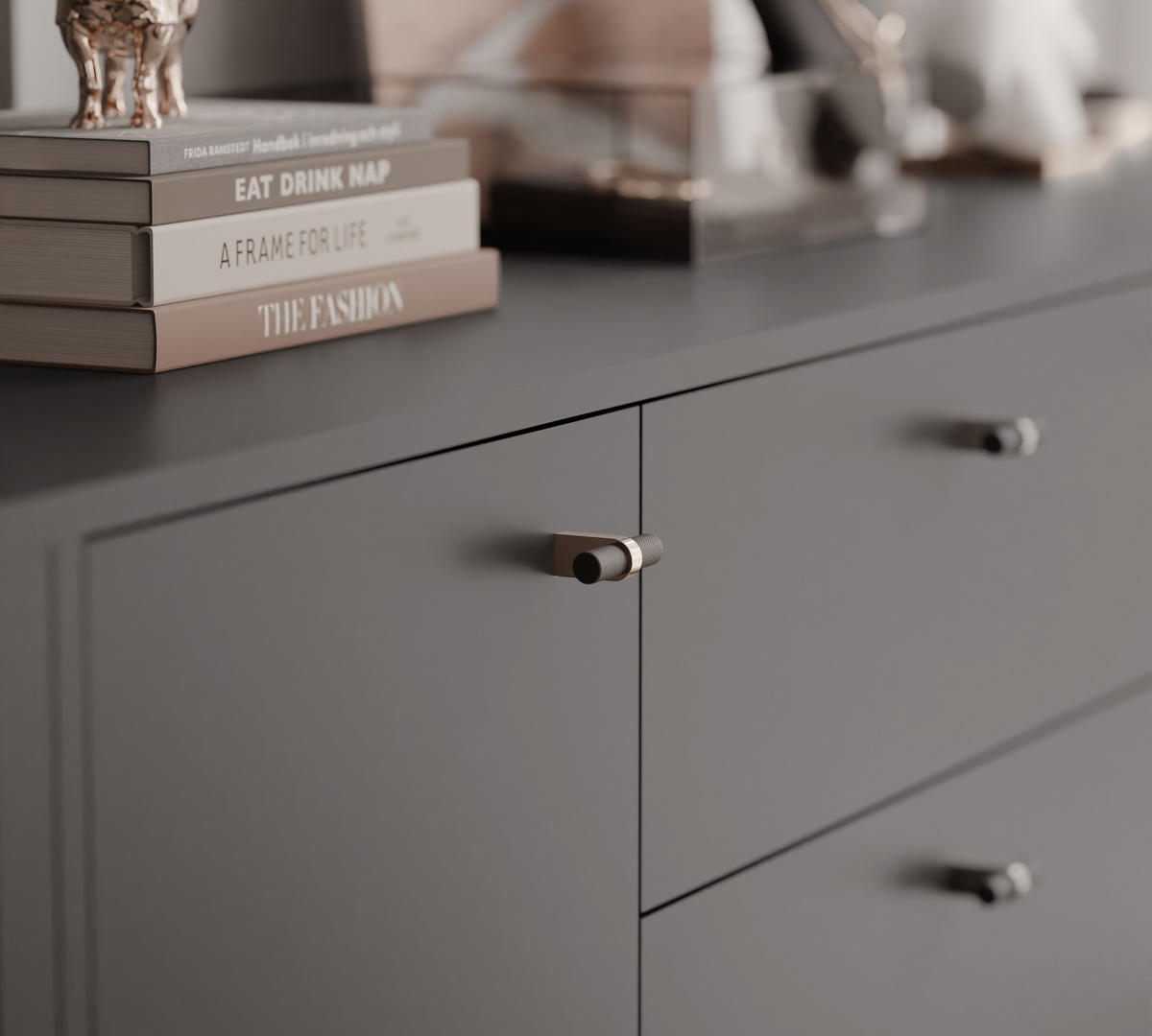 KOMMODE geriffelt, mit drei Schubladen, Schwarz - Schwarz, Holzwerkstoff (190/81/40cm) - Idohome