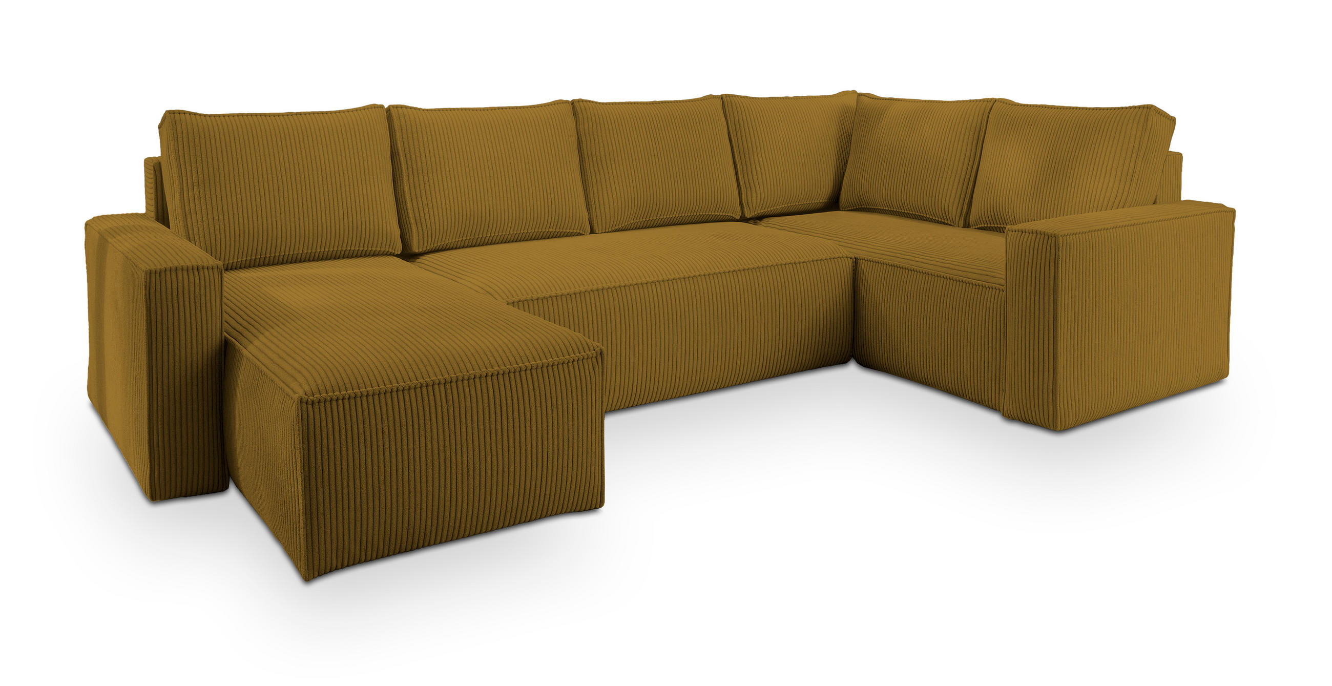 WOHNLANDSCHAFT NORENA R-S Gelb Kordstoff mit Schlaffunktion - Gelb, Holz (295/85/157.5cm) - MASSENO