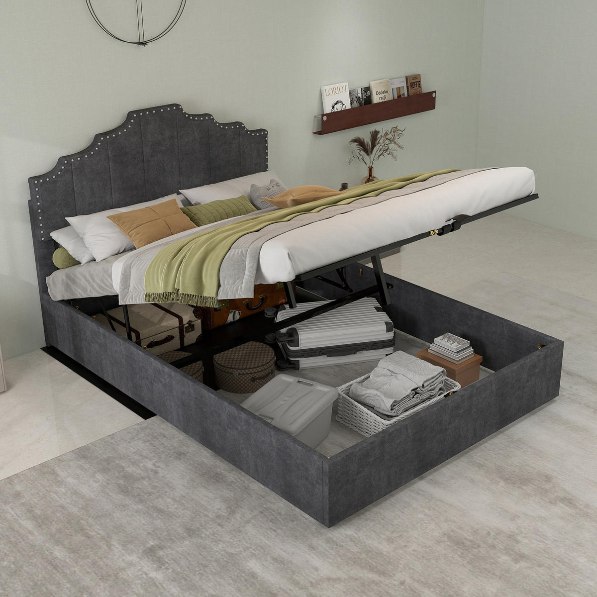 POLSTERBETT 140x200 cm Stauraum hydraulisch grau - Grau, Textil (140/200cm) - LEBENLANG